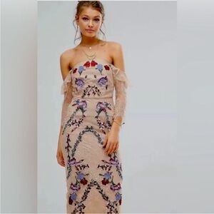 EUC Hope And Ivy Lace Midi Dress SIZE 8 Embroidered Coquette Romantic